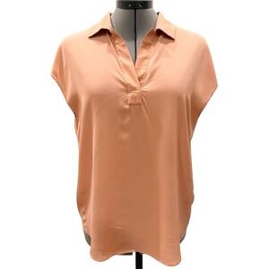 & Other Stories Paris Atelier Peach V-Neck Collared Cap Sleeve Blouse US 6